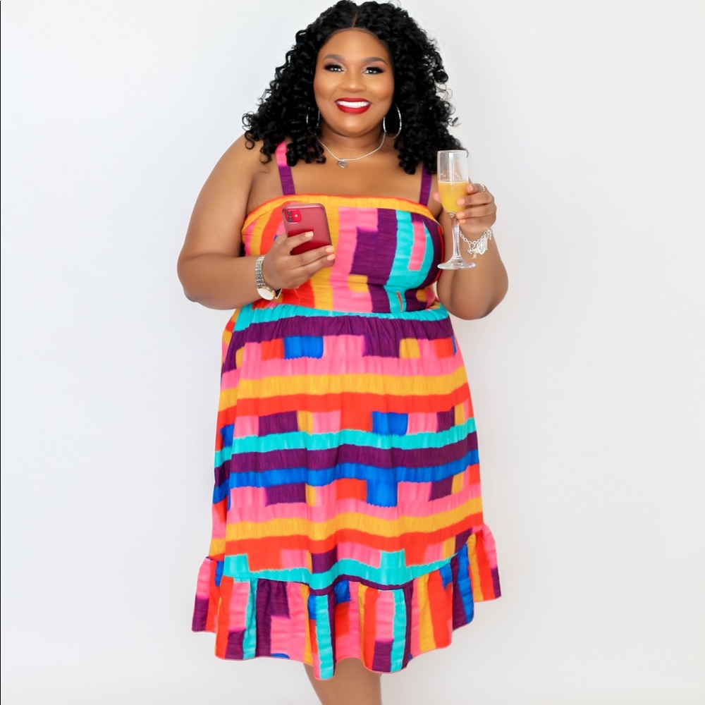 Extremely Vibrant Multi Colored Fun Open Back Dre… - image 1